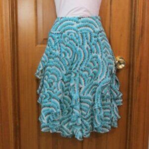 Sunny Leigh Blue & White Skirt Chiffon Ruffles Panels Lined Flowy Size 8